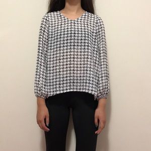 White with Black Pattern Long Sleeve Shirt